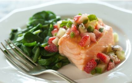 Spinach with salmon photo